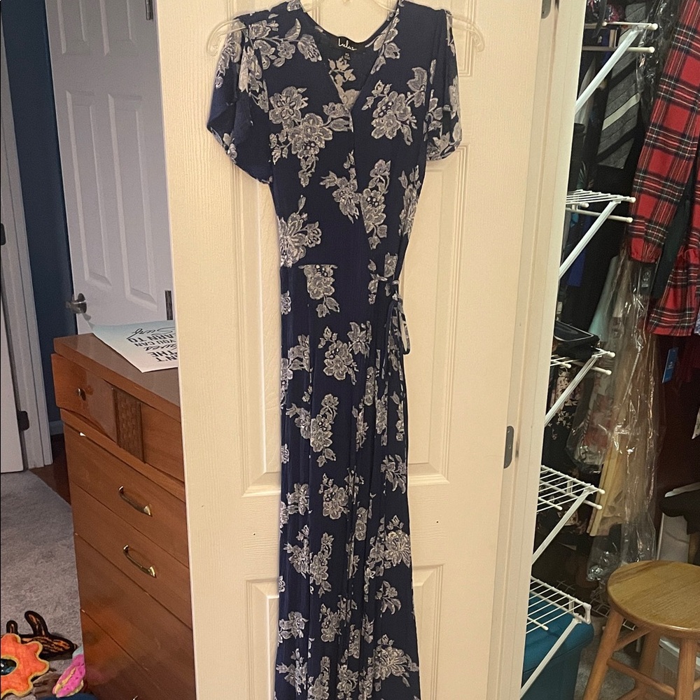 Floral Blue Wrap Maxi Dress